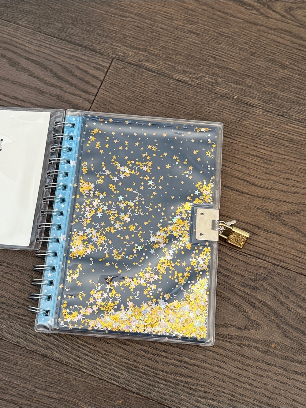 Blue Spiral Notebook Journal Diary with Gold Star Glitter and Lock